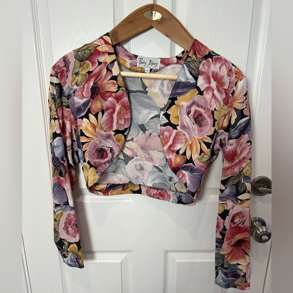 Paris Blues Floral Vintage Crop Jacket, size 7